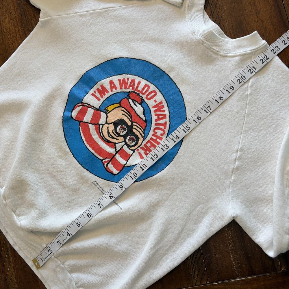 Vintage Fruit Of The Loom Sweatshirt Mens Large White Where's Waldo 90s USA - Picture 8 of 8